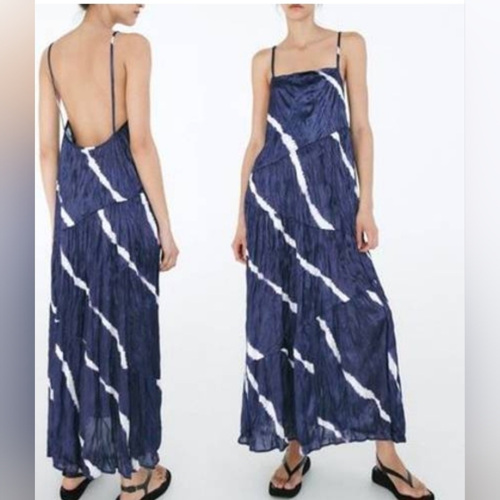 NWT Zara CREASED-EFFECT TIE-DYE DRESS. Size Ls 4886 008